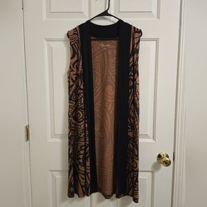 Soft Surroundings Long Open Sleeveless Cardigan Brown Safari-Aztec Print Size PM